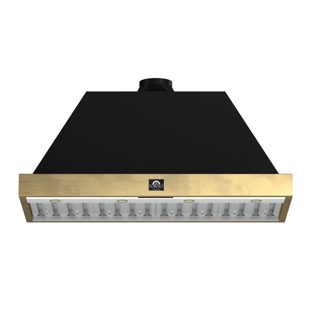 Forno Vittorio 48" Wall Mount Range Hood in Black & Antique Brass Trim