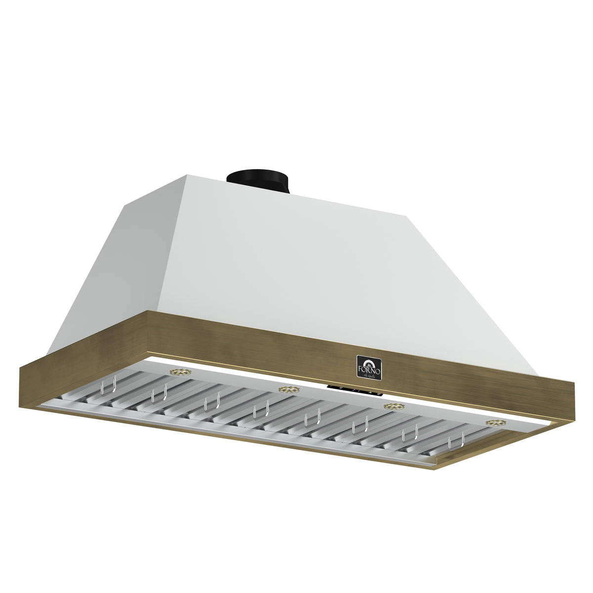 Forno Vittorio 48" Wall Mount Range Hood in White & Antique Brass Trim
