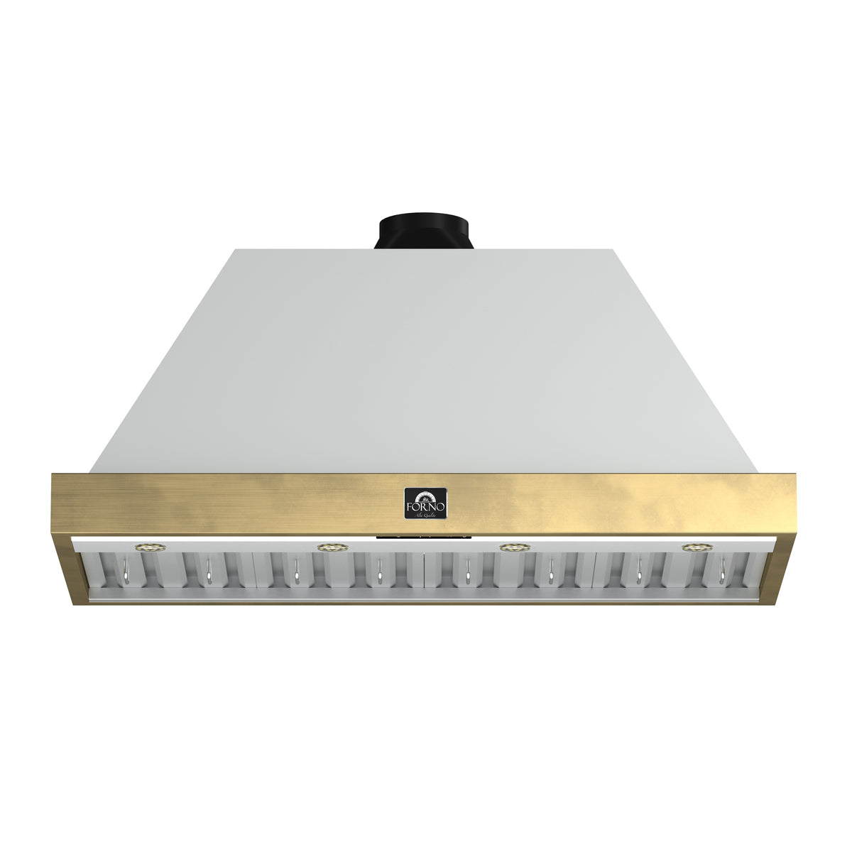 Forno Vittorio 48" Wall Mount Range Hood in White & Antique Brass Trim