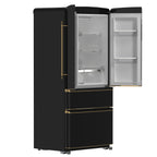 Forno Luigi 18 cu.ft. French Door Refrigerator Black, Antique Brass Handles