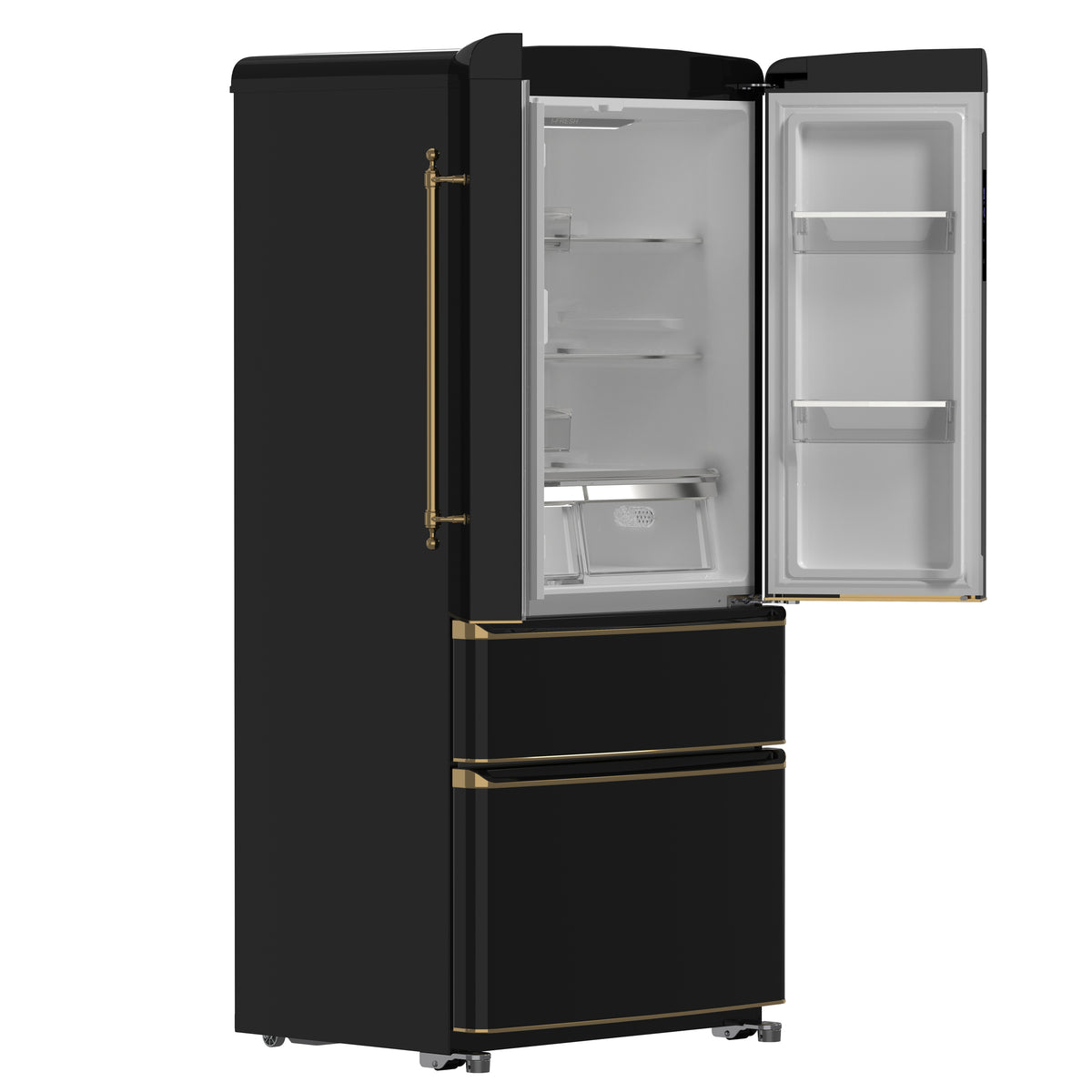 Forno Luigi 18 cu.ft. French Door Refrigerator Black, Antique Brass Handles