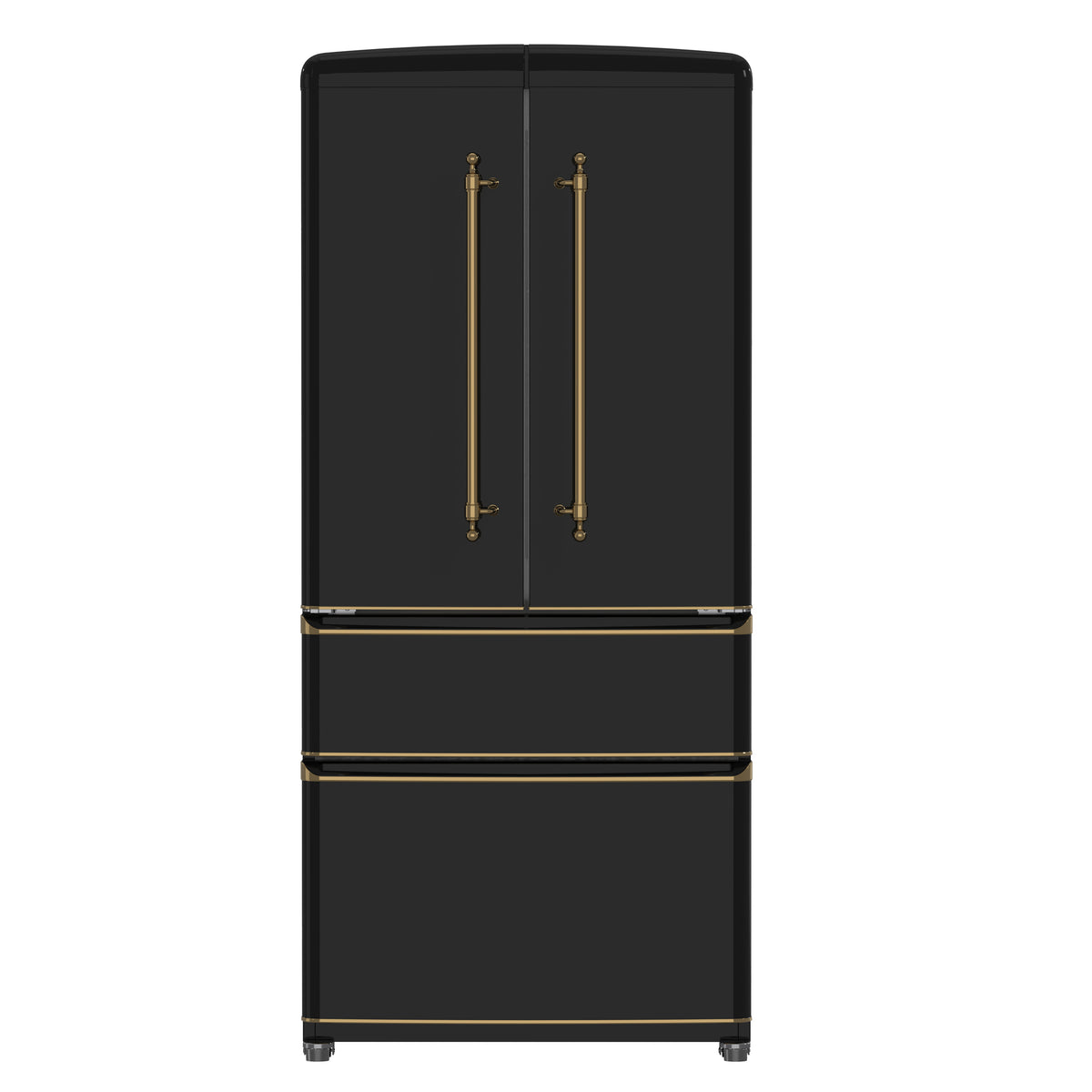 Forno Luigi 18 cu.ft. French Door Refrigerator Black, Antique Brass Handles