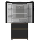 Forno Luigi 18 cu.ft. French Door Refrigerator Black, Antique Brass Handles
