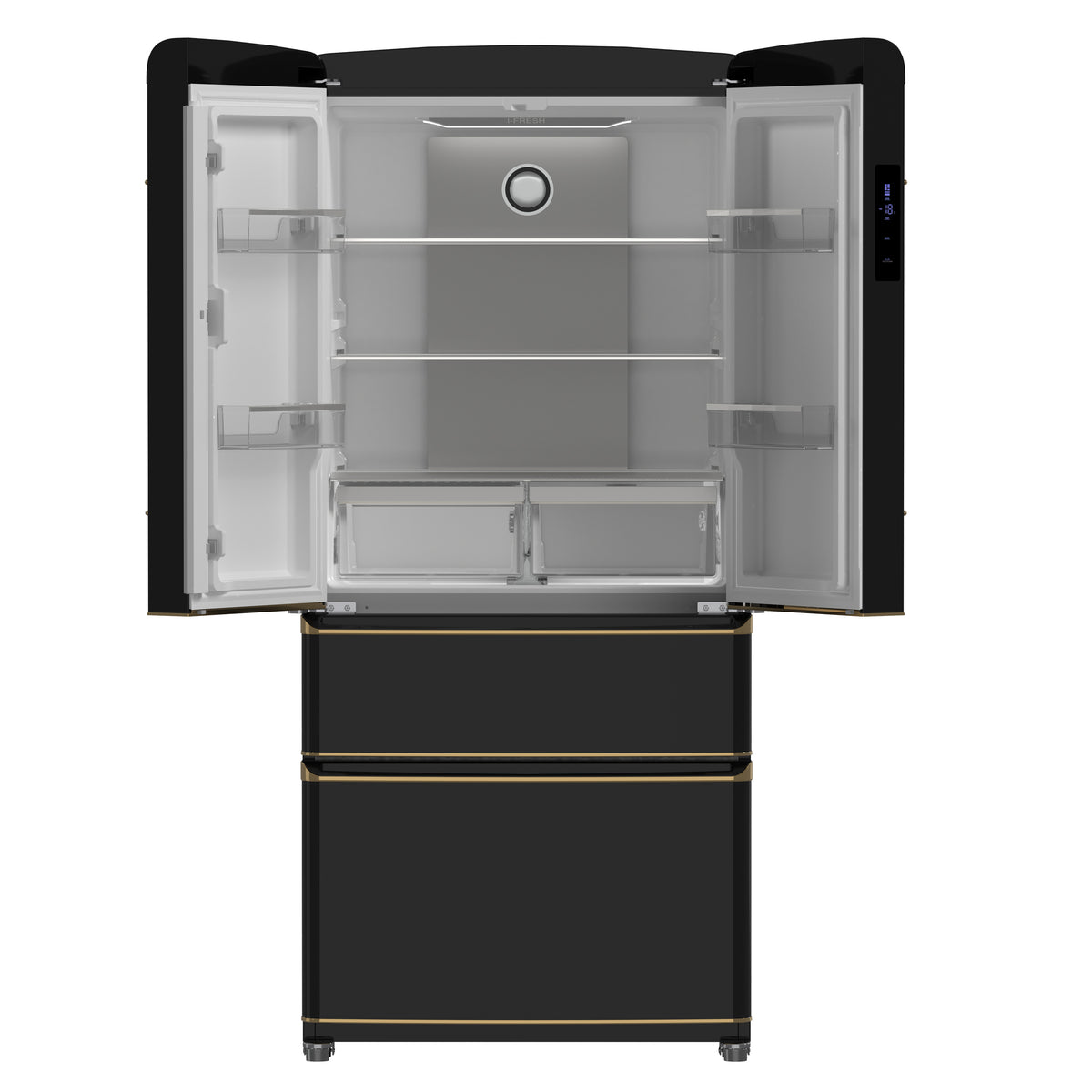 Forno Luigi 18 cu.ft. French Door Refrigerator Black, Antique Brass Handles