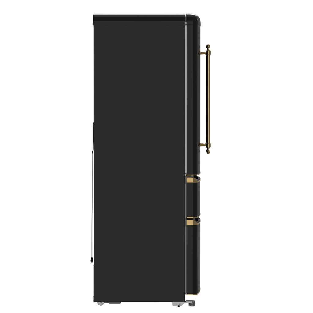 Forno Luigi 18 cu.ft. French Door Refrigerator Black, Antique Brass Handles