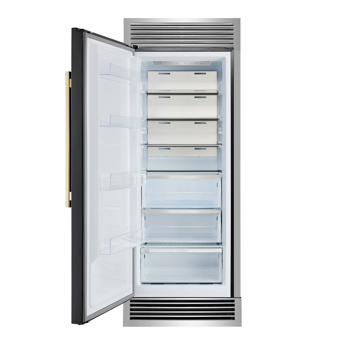 Forno Maderno 28" Built-In Convertible Refrigerator in Black with Decorative Trim Grill, Antique Brass Handles