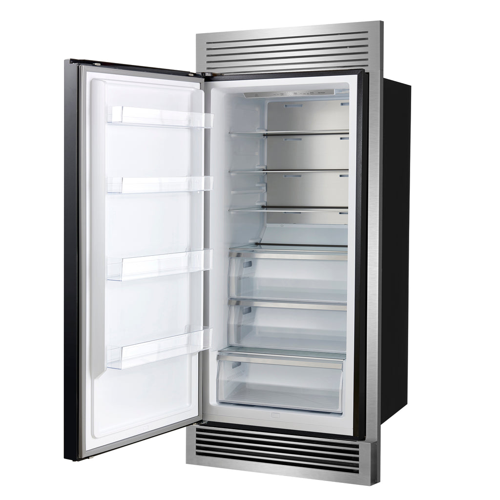 Forno Maderno 28" Built-In Convertible Refrigerator in Black with Decorative Trim Grill, Antique Brass Handles