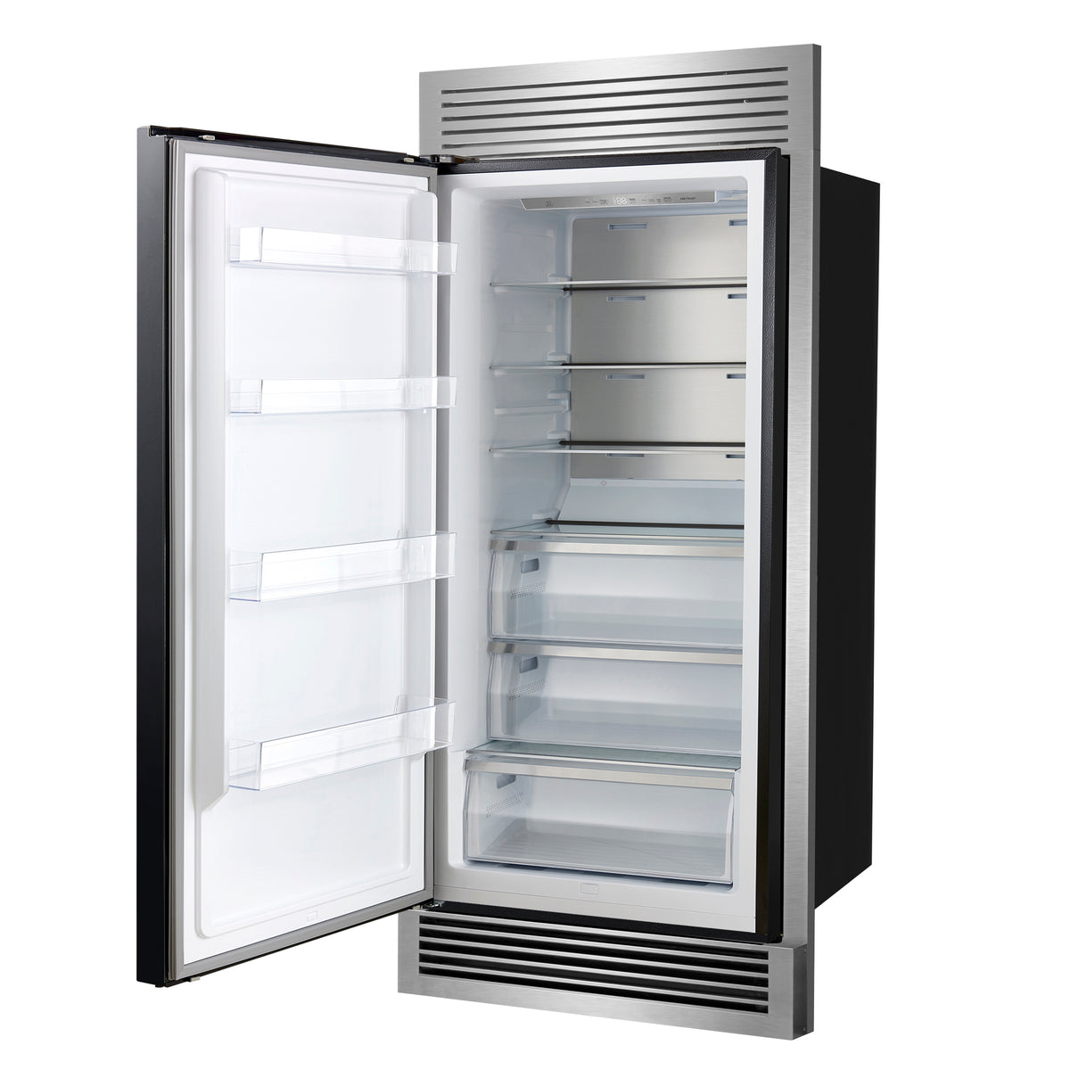 Forno Maderno 28" Built-In Convertible Refrigerator in Black with Decorative Trim Grill, Antique Brass Handles
