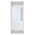 Forno Maderno 28" Built-In Convertible Refrigerator in White with Decorative Trim Grill, Antique Brass Handles