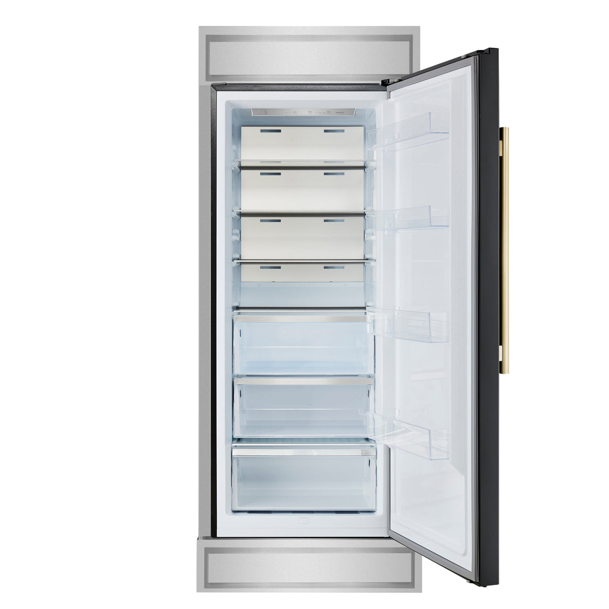 Forno Maderno 28" Built-In Convertible Refrigerator Black with Decorative Grill, Antique Brass Handles