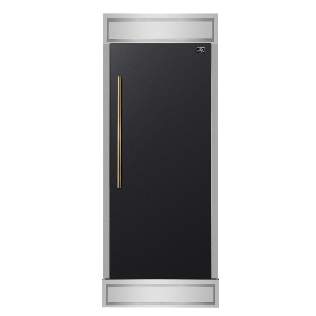 Forno Maderno 28" Built-In Convertible Refrigerator Black with Decorative Grill, Antique Brass Handles
