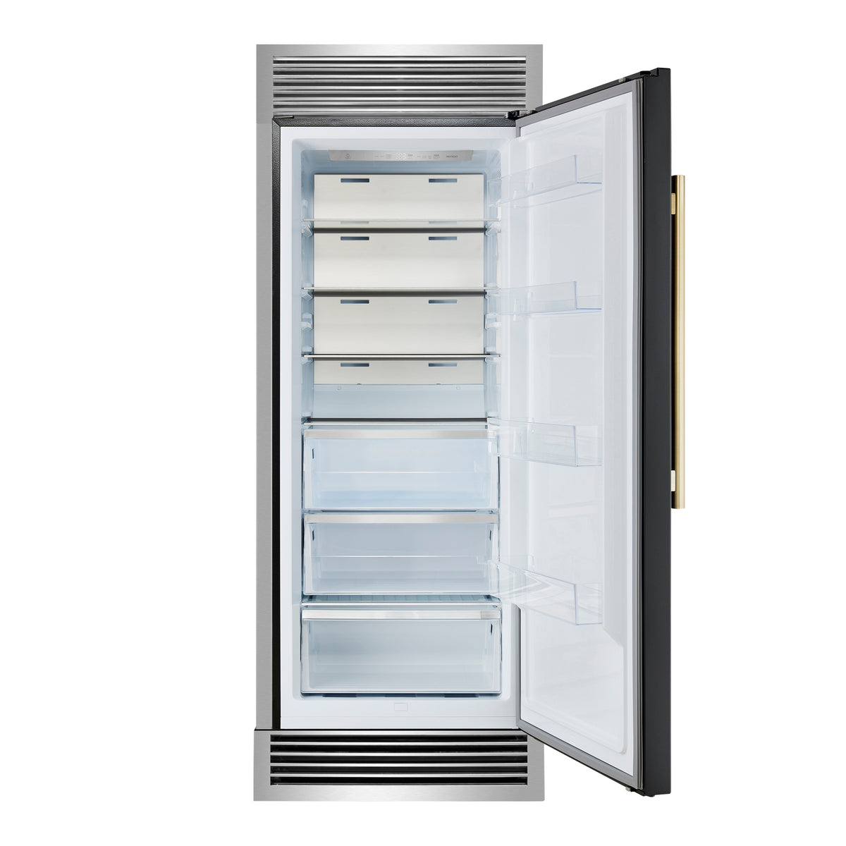 Forno Maderno 28" Built-In Convertible Refrigerator in Black with Decorative Trim Grill, Antique Brass Handles