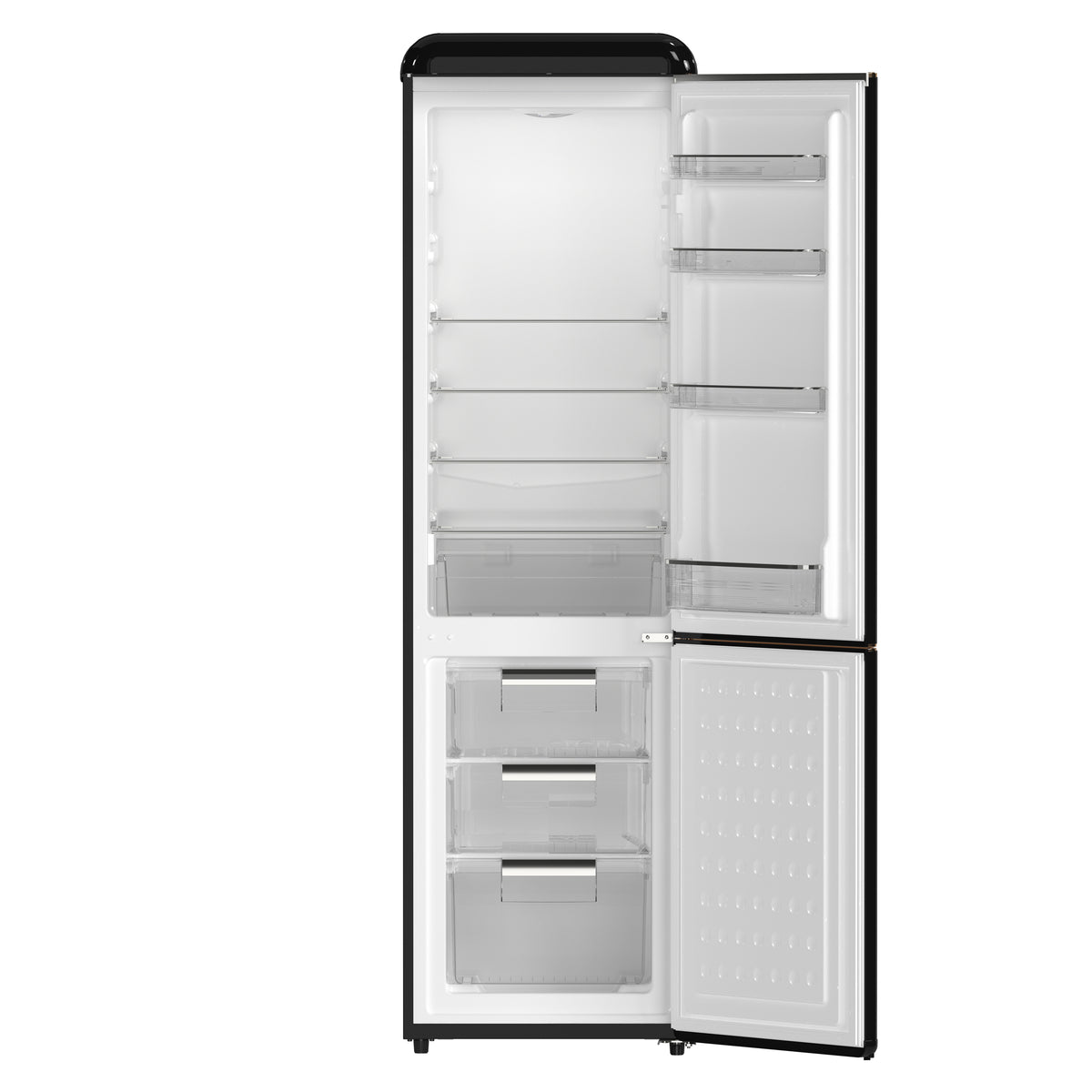 Forno The Storico 22" Retro Bottom-Freezer Fridge in Black offers 9 cu.ft storage, quiet 41 dB(A) operation