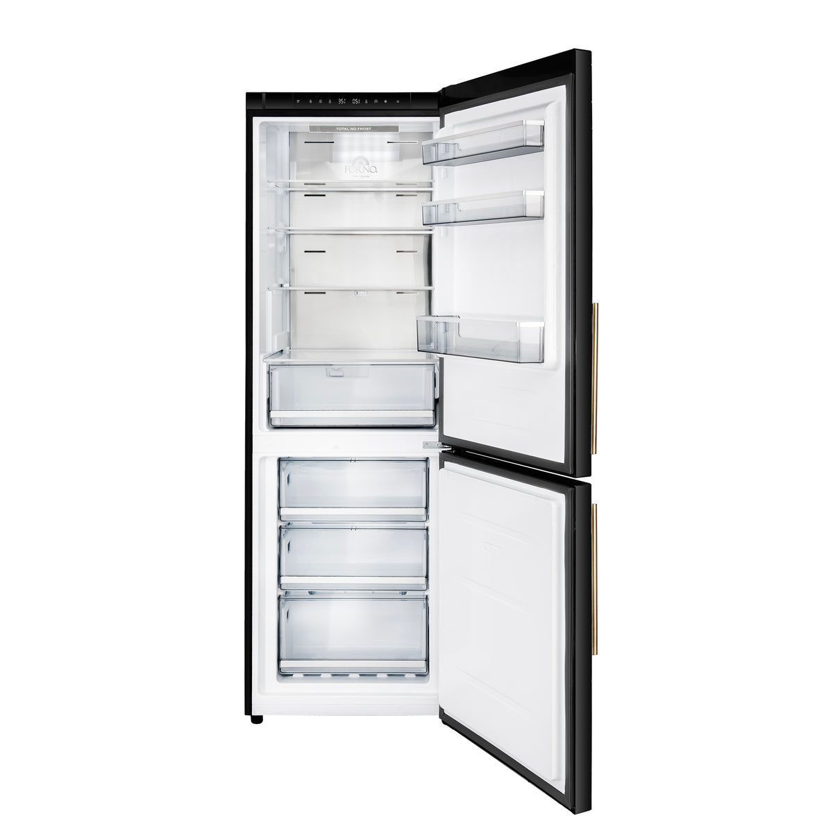 Forno Custodia 24" Bottom Freezer, 10.3 cf., Right Swing, Total No frost, Black, Antique Brass handles