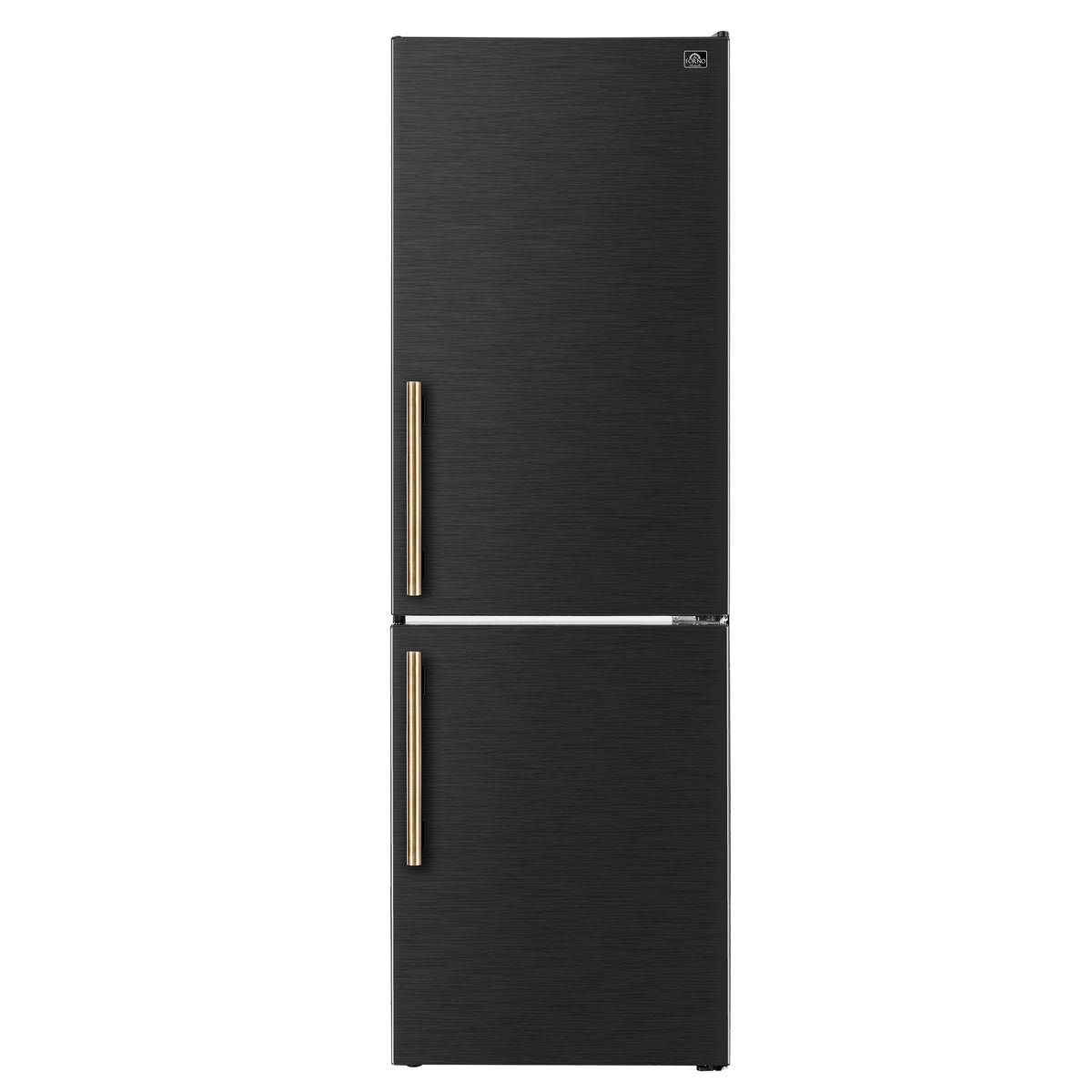 Forno Custodia 24" Bottom Freezer, 10.3 cf., Right Swing, Total No frost, Black, Antique Brass handles