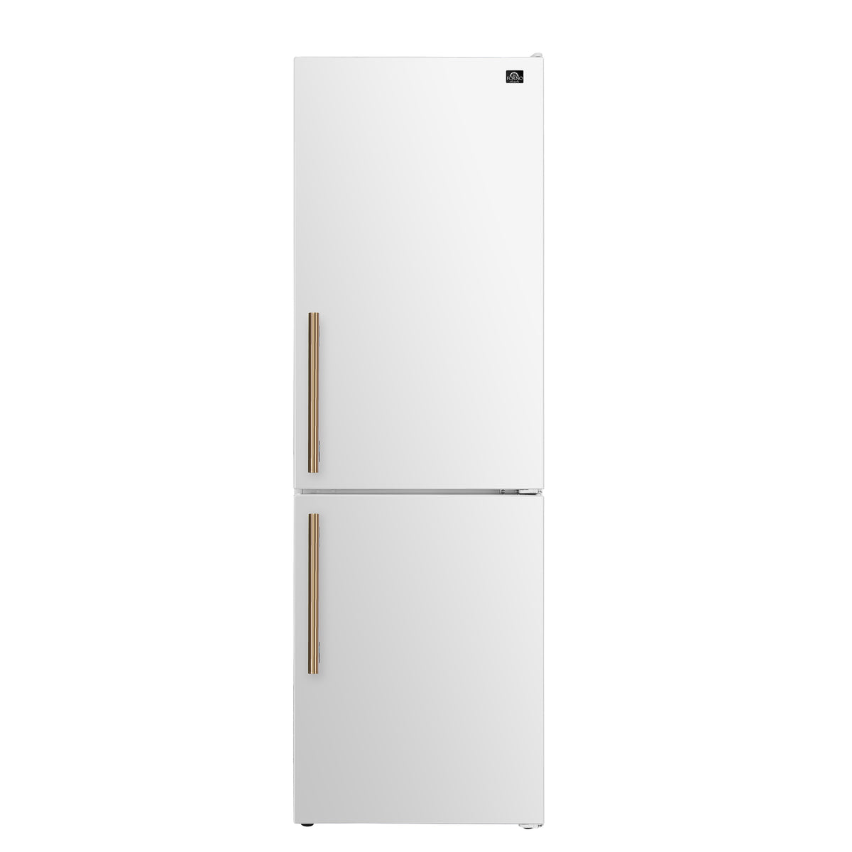 Forno Custodia 24" Bottom Freezer, 10.3 cf., Right Swing, Total No frost, White, Antique Brass handles