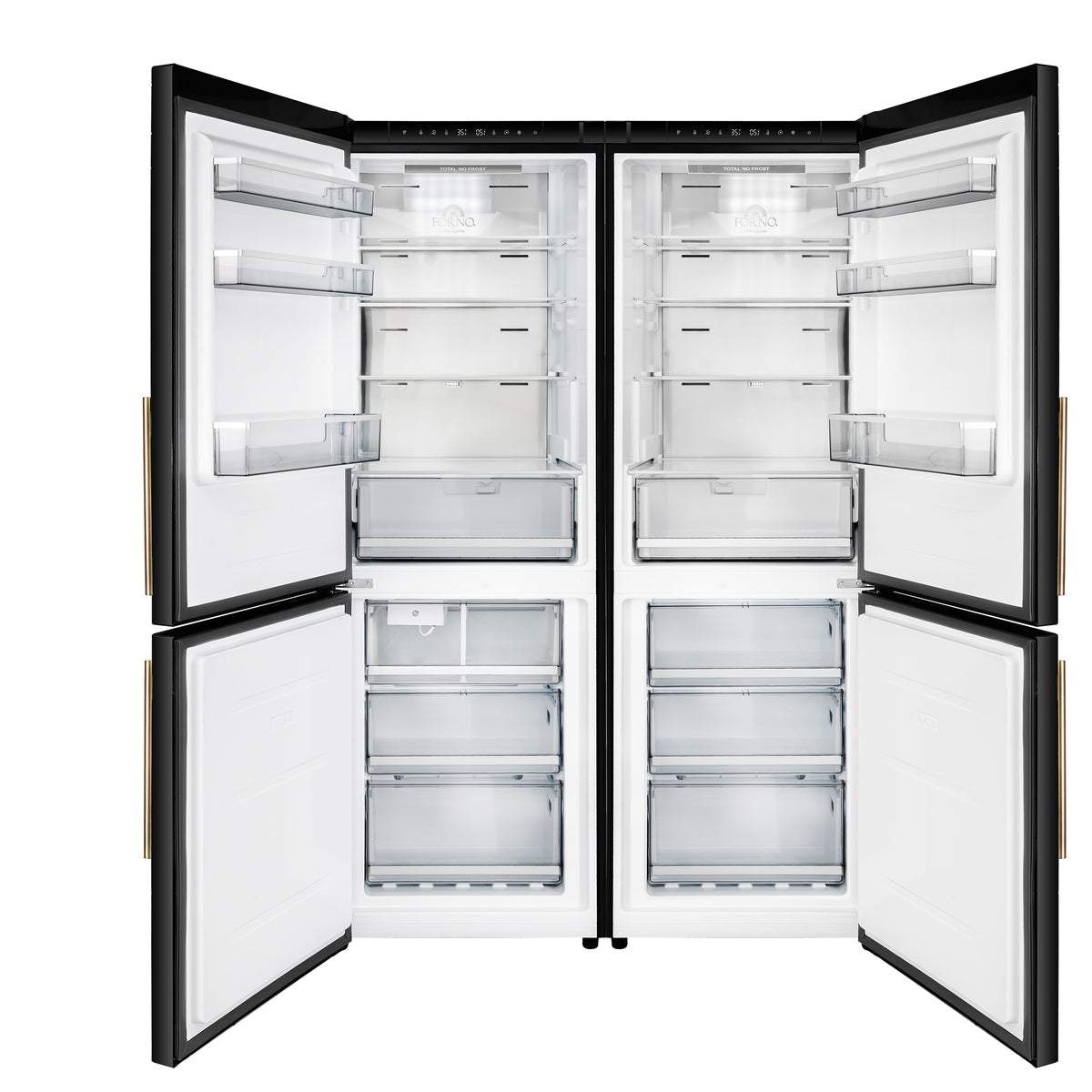 Forno Custodia 48" Bottom Freezer combo, 20.6 cf., Ice Maker, Total No frost, Black, Antique Brass handles
