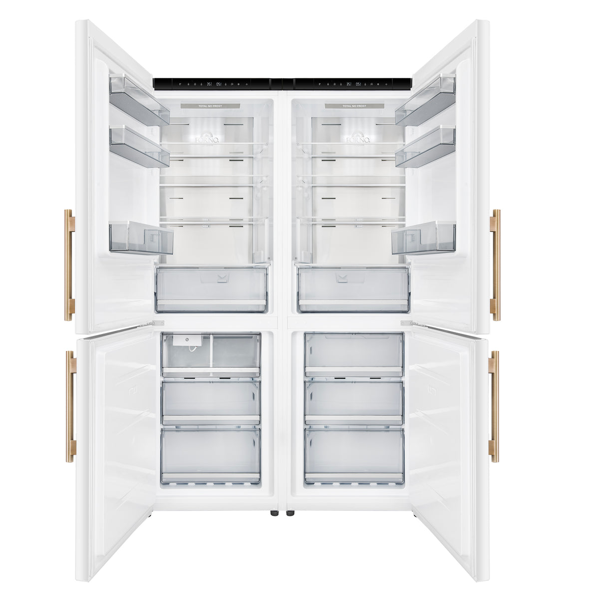 Forno Custodia 48" Bottom Freezer combo, 20.6 cf., Ice Maker, Total No frost, White, Antique Brass handles