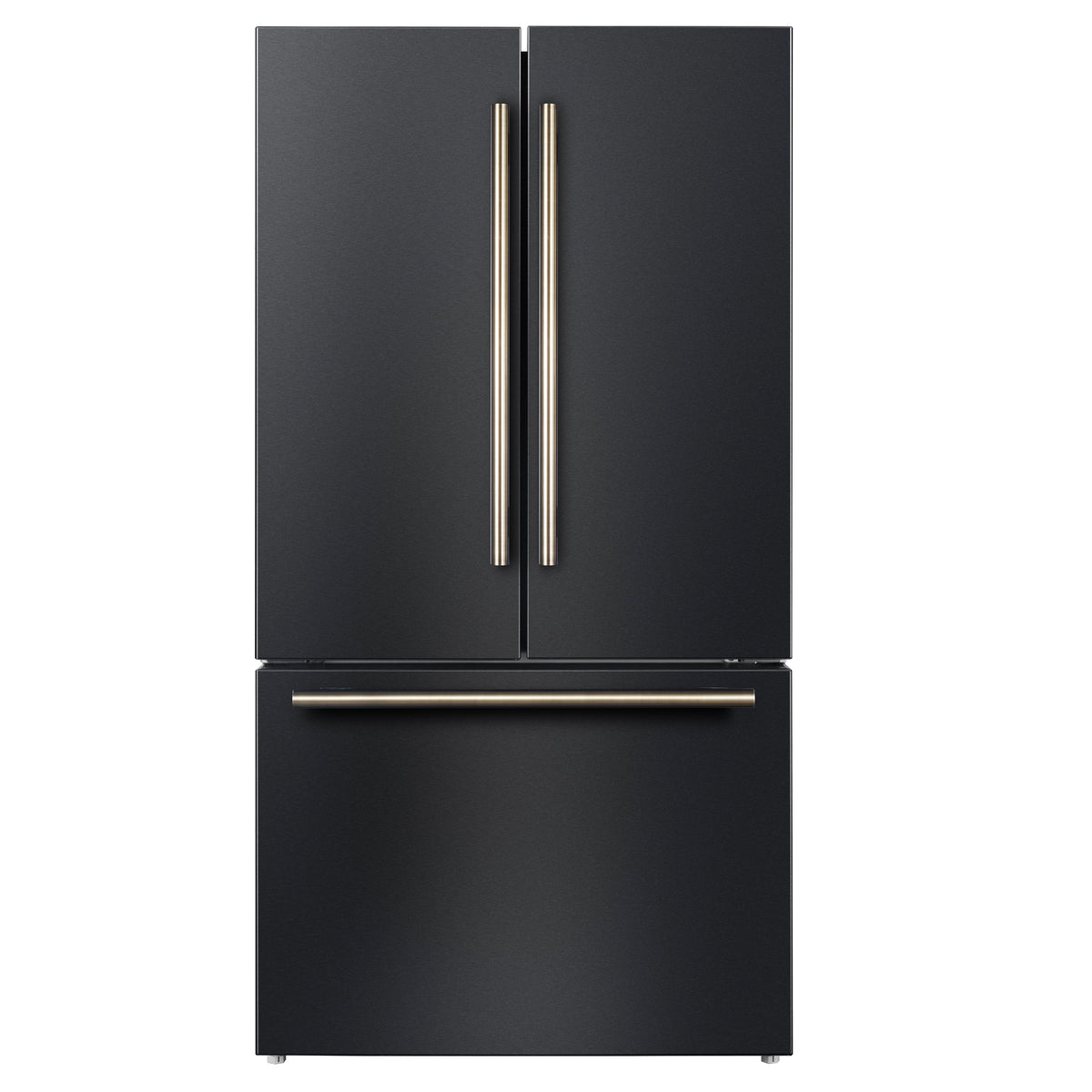 Forno Rivello 36" French Door Refrigerator in Black with Antique Brass Handles, Water Dispenser, Filtered Ice