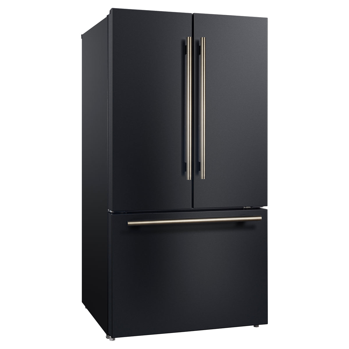 Forno Rivello 36" French Door Refrigerator in Black with Antique Brass Handles, Water Dispenser, Filtered Ice