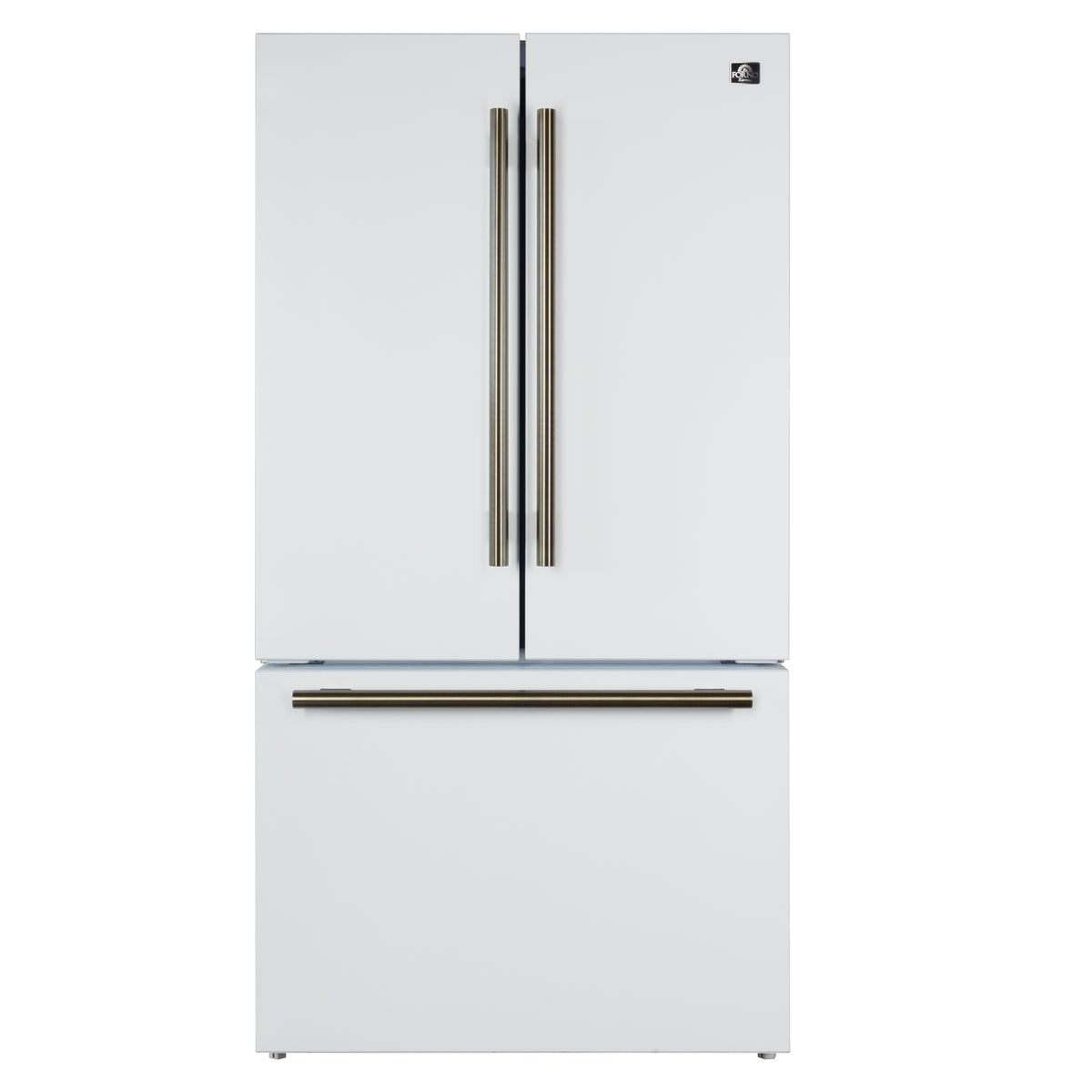 Forno Rivello 36" French Door Refrigerator in White with Antique Brass Handles, Water Dispenser, Filtered Ice