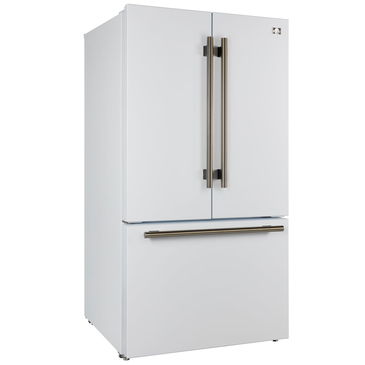 Forno Rivello 36" French Door Refrigerator in White with Antique Brass Handles, Water Dispenser, Filtered Ice