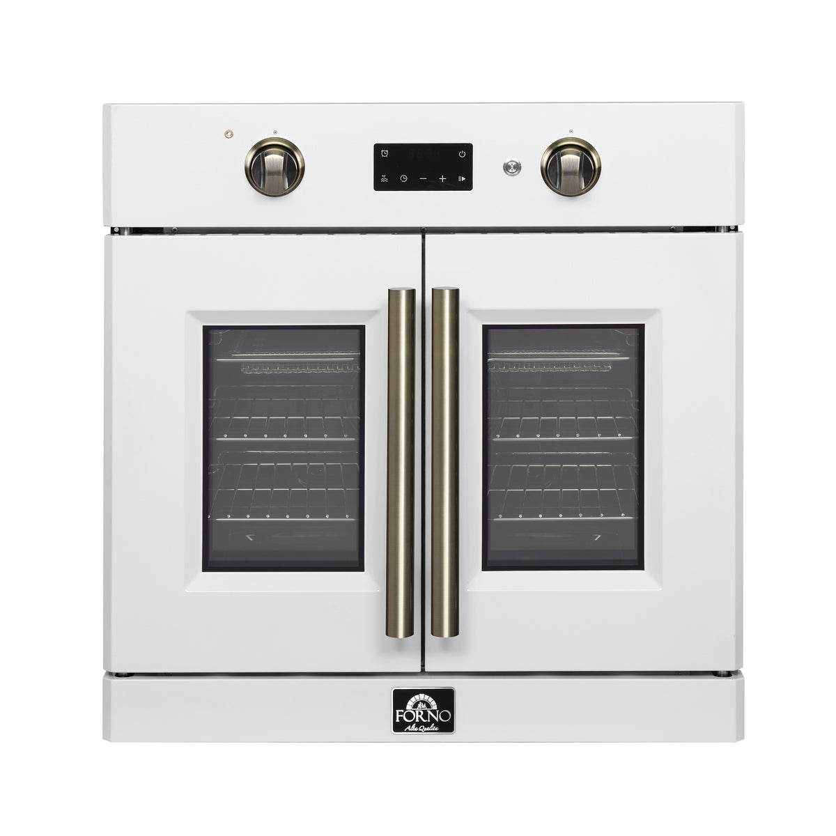 Forno Asti 30" French Door Electric Wall Oven in White & Antique Brass, 3.68 cu. ft. True Convection, 3,600W