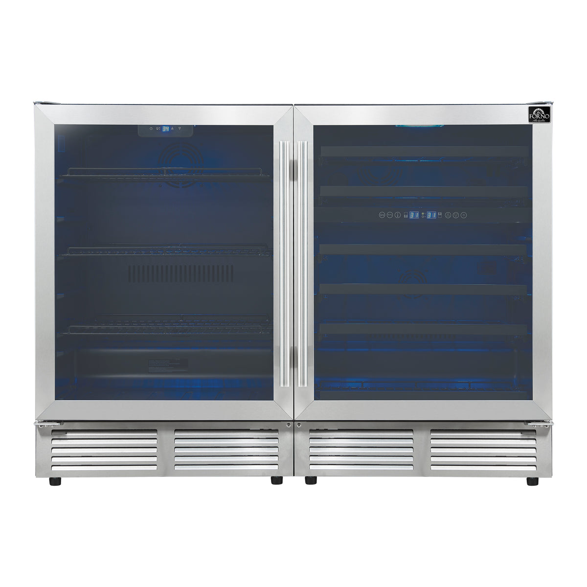 Forno Gemello 48" Side-by-Side Wine and Beverage Cooler, French Door, 9.6 cu. ft., Triple-Zone