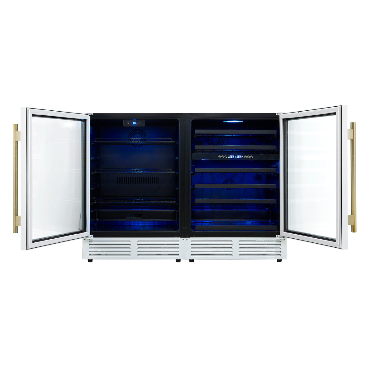 Forno Gemello 48" Side-by-Side Wine and Beverage Cooler in White with Antique Brass Handles, French Door