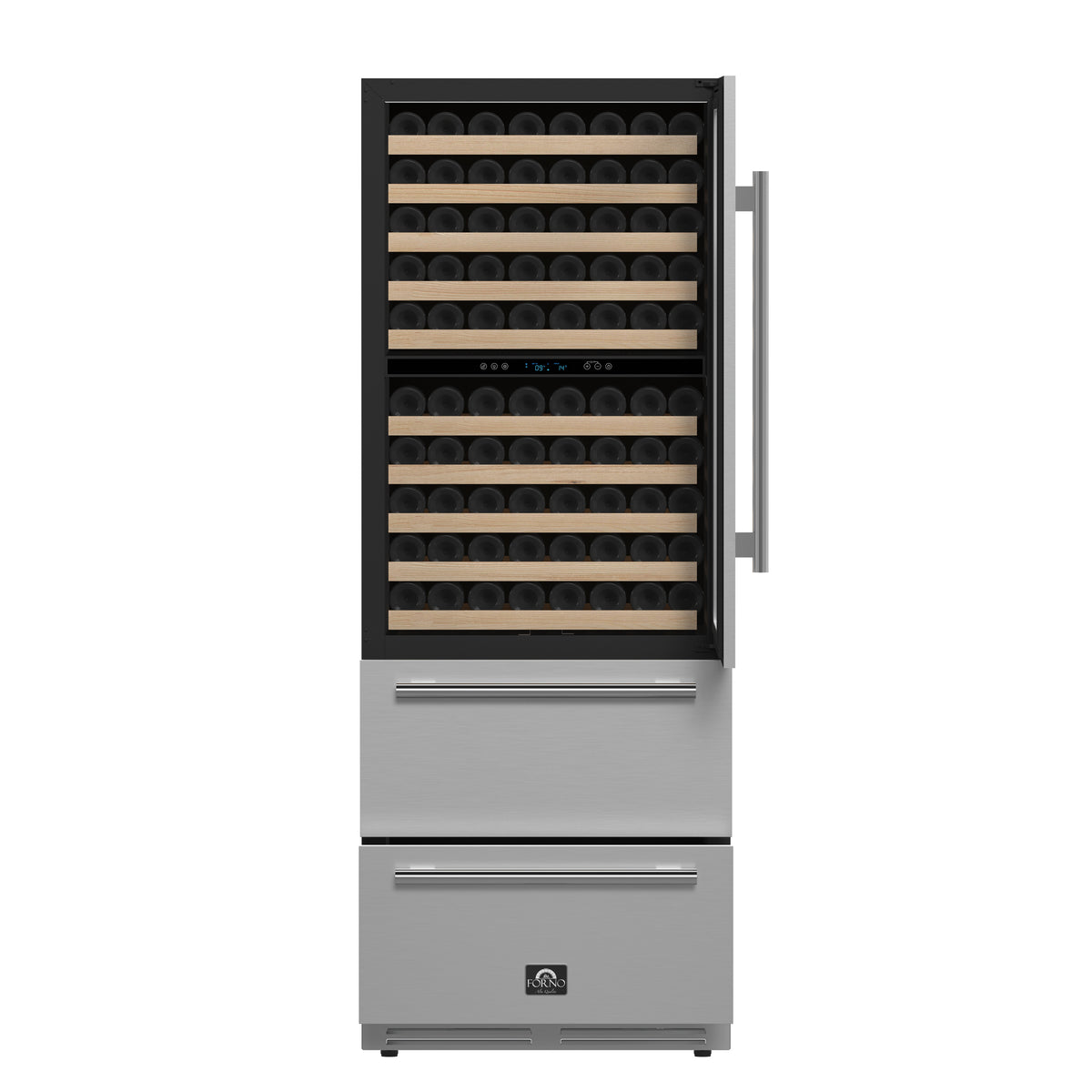 Forno Celano 30" Triple Zone Stainless-Steel Wine Cellar, 21.3 cu.ft., 150 Wine Bottles and 252 cans