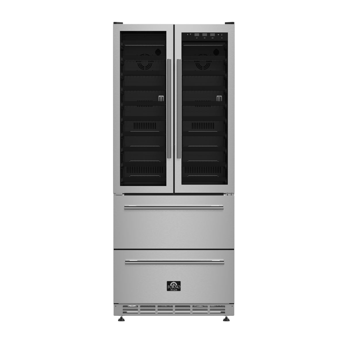 Forno Campania 32" Wine Cooler Stainless Steel, Dual Wine Zones - 120 Bottles, 2 Beverage Drawers, 17.7 cu.ft.