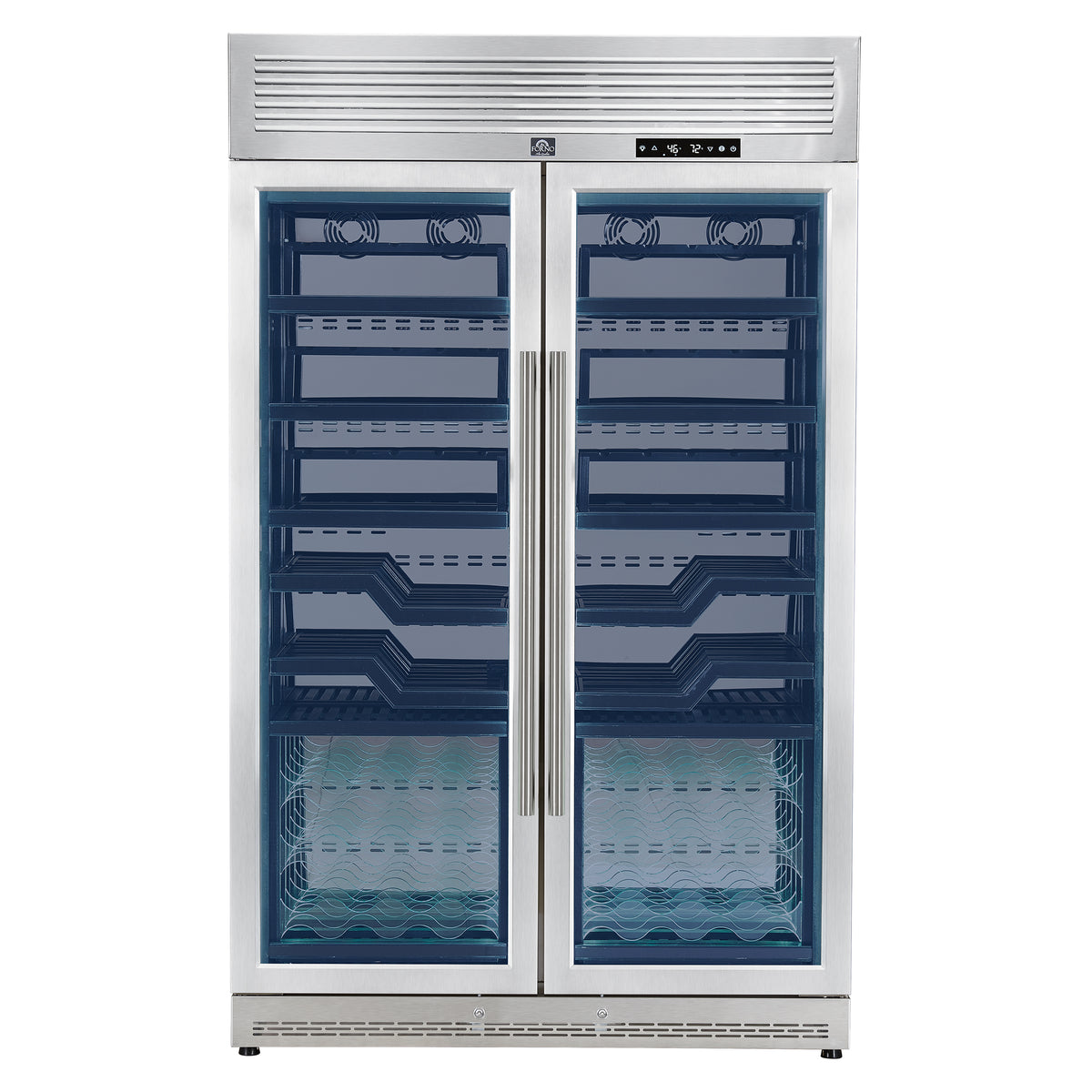 Forno Abruzzo 48" Dual Zone Wine Cellar, 102 Bottles, 24 cu. ft., Green Acrylic Holders & Black Shelves