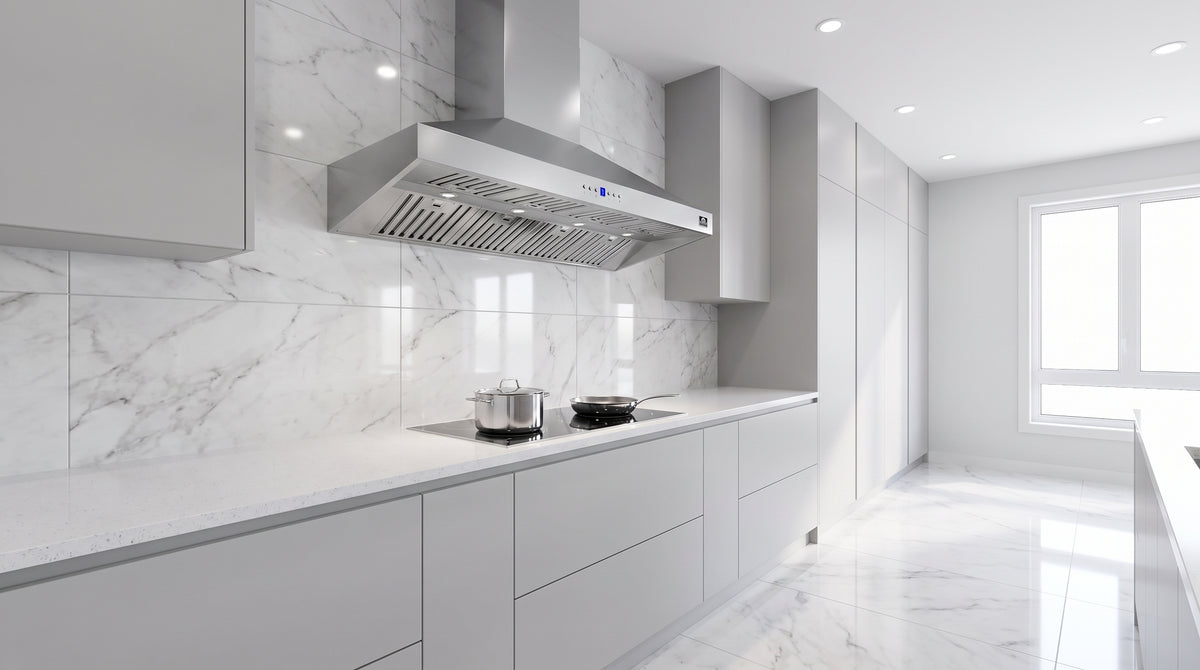 Forno Orvieto 60" Wall Mount Range Hood, LED Lighting, Heavy Duty, Stainless Steel