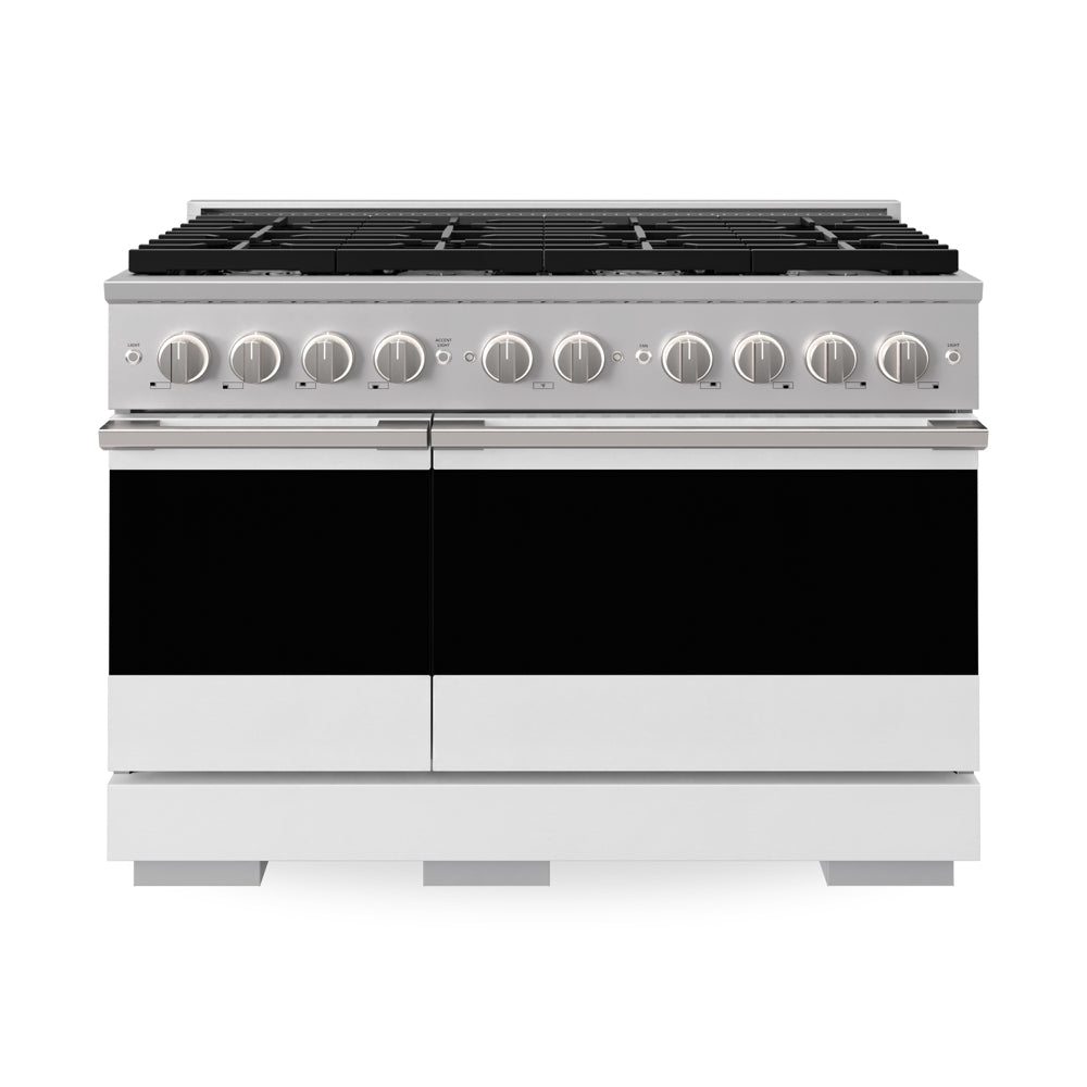 ZLINE 48 inch Marino double oven dual fuel range with white matte doors